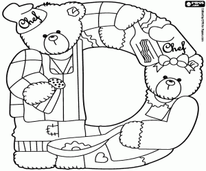 Coloriage Couple de chefs ours et de la lettre D