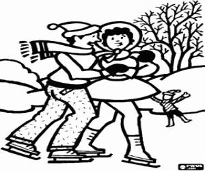 Coloriage Couple de patinage sur lac gelé