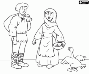 Coloriage Couple de paysans médiévaux