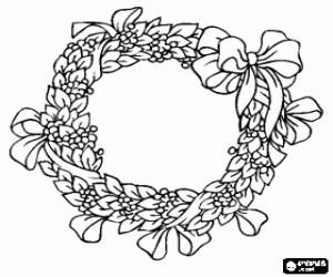 Coloriage Couronne de Noël avec des feuilles et rubans