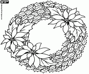 Coloriage Couronne de Noël avec des poinsettias