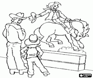 Coloriage Cowboy à dompter un cheval sauvage