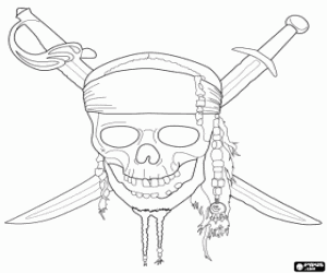 Coloriage Crâne avec des épées, Pirates des Caraïbes