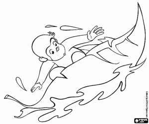 Coloriage Curieux George et le surf