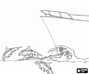 Coloriage Les dauphins à côté d'un bateau