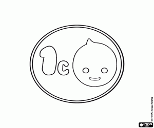 Coloriage Pièce de monnaie de Pypus de 1 cent