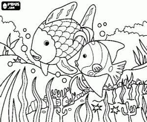 Coloriage Deux poissons dans le fonds de la mer