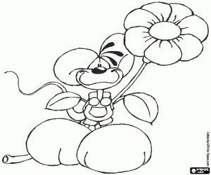 Coloriage Diddl la souris avec une fleur