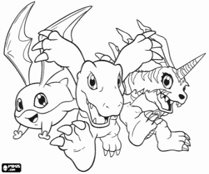 Coloriage Digimon : Nicolas, Agumon et Agumon
