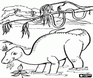 Coloriage Dinosaurio en mangeant dans l'eau