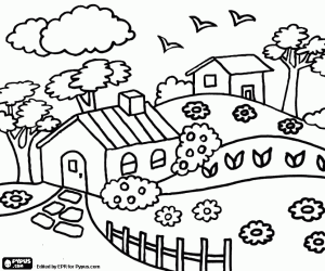 Coloriage Domaine des maisons avec jardins
