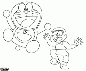 Coloriage Doraemon et Nobita, les protagonistes