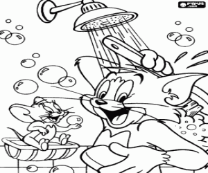 Coloriage La douche de Tom et Jerry