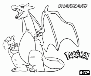 Coloriage Dracaufeu, évolution d'un Pokémon