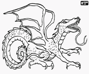 Coloriage Dragon ailé avec la langue était