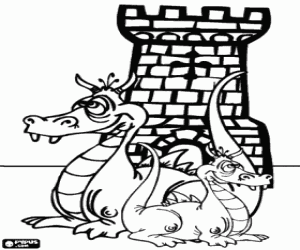 Coloriage Les dragons et le château
