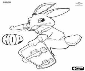 Coloriage EB le lapin avec skateboard