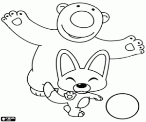 Coloriage Eddy et Poby jouant avec un ballon
