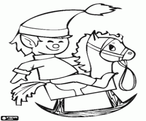 Coloriage Elf de Noël et le cheval de bois