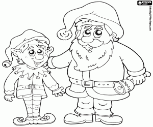 Coloriage Elf et le père Noël avec une cloche
