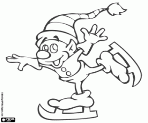 Coloriage Elfe de Noël, un patineur sur glace
