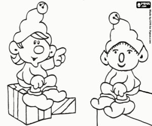 Coloriage Elfs du Père Noël et les cadeaux