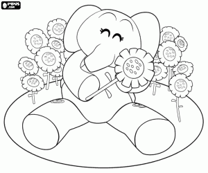 Coloriage Elly l'éléphant et les fleurs