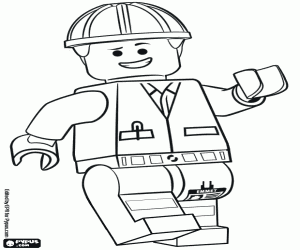 Coloriage Emmet avec casque, personnage de Lego