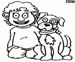 Coloriage Enfant avec son chien