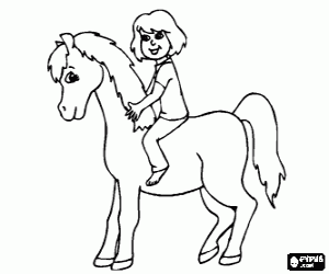 Coloriage Enfant en montant un poney