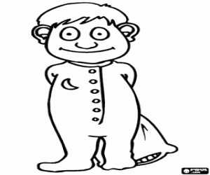 Coloriage Enfant en pyjama avec un coussin