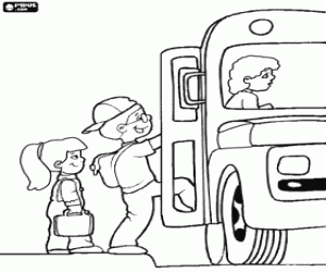Coloriage Enfants sur le autobus scolaire