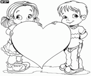 Coloriage Enfants avec un coeur pour le père
