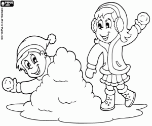 Coloriage Enfants et boules de neige