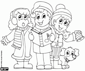 Coloriage Enfants chantent des chants de Noël