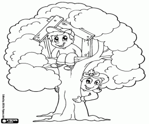 Coloriage Enfants dans la maison de l’arbre