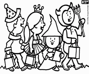 Coloriage Les enfants déguisés pour Halloween