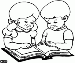 Coloriage Enfants et des illustrations d'un livre