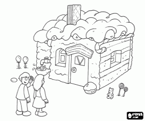 Coloriage Enfants et la maison du chocolat