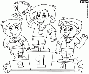 Coloriage Enfants sur podium de gagnants