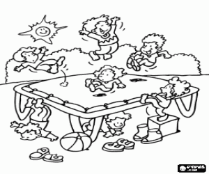 Coloriage Enfants et le trampoline