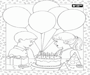 Coloriage Enfants et une fête d'anniversaire
