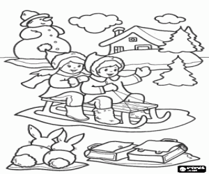 Coloriage Enfants en vacances de Noël