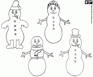 Coloriage Ensemble de quatre bonhommes de neige