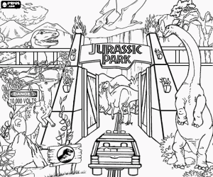 Coloriage Entrée de Jurassic Park