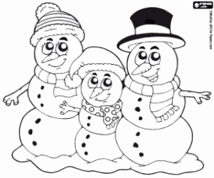 Coloriage Famille de bonhommes de neige