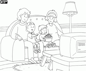 Coloriage La famille de Caillou dans le canapé