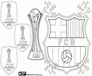 Coloriage FC Barcelone, champion du monde trois fois