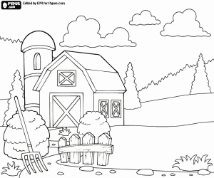 Coloriage La ferme dans le paysage