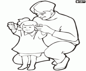 Coloriage La fille apprend à marcher avec papa